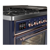 ILVE UM48FNR3MBPLP Majestic III 48 inch Dual Fuel Range with 8 Burners and Griddle, Dual Function Burner up to 25,000 BTU (Liquid Propane, Triple Glass Door, Midnight Blue, Copper)