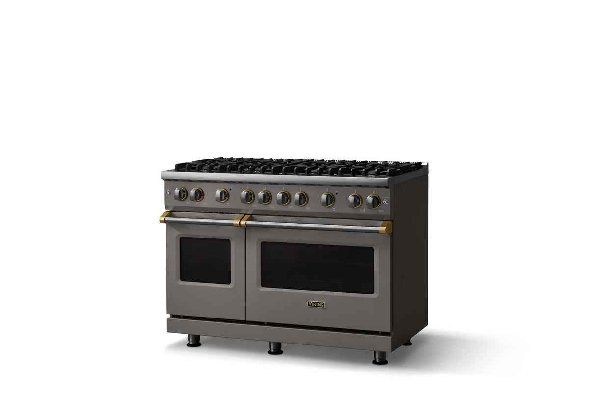 48"W. Sealed Burner Gas Range (Burner: 8b, Finish: Damascus Gray, Trim: Brushed Brass, Fuel: Propane)