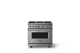 36"W. Sealed Burner Gas Range (Burner: 6b, Finish: Stainless Steel, Trim: Brushed Brass, Fuel: Natural Gas)