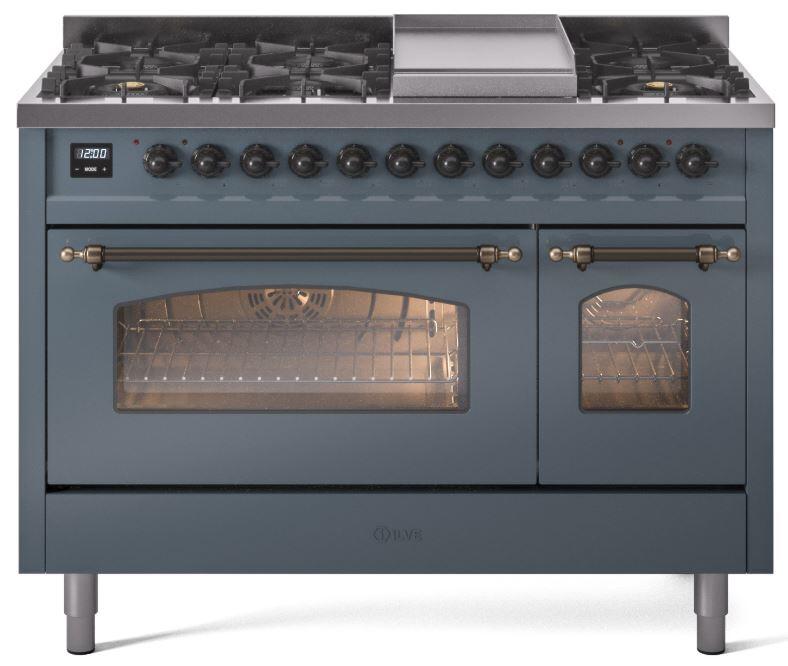Nostalgie II 48 Inch Dual Fuel Liquid Propane Freestanding Range in Blue Grey with Bronze Trim