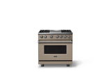 36"W. Dual Fuel Range (Burner: 4g, Finish: Nantucket, Trim: Polished Chrome, Fuel: Natural Gas)