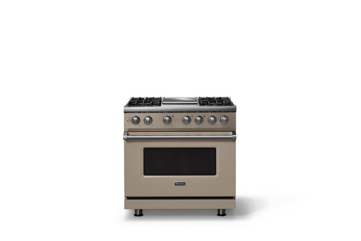 36"W. Dual Fuel Range (Burner: 4g, Finish: Nantucket, Trim: Polished Chrome, Fuel: Propane)