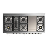 ILVE UM60FQNR3EGBLP Majestic III 60 inch Dual Fuel Range with 9 Burners and Griddle, Dual Function Burner up to 25,000 BTU (Liquid Propane, Solid Door, Emerald Green, Burnished)