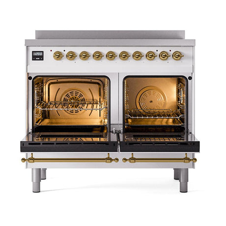 ILVE UNDI406QNMPWHG Nostalgie II Noblesse 40 inch Induction Range (Solid Door, White, Brass)