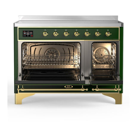 ILVE UMIB48NR3EGG Majestic III 48 inch Induction Range with 6 Elements, 5.02 cu. ft. Total Oven Capacity (Triple Glass Door, Emerald Green, Brass)