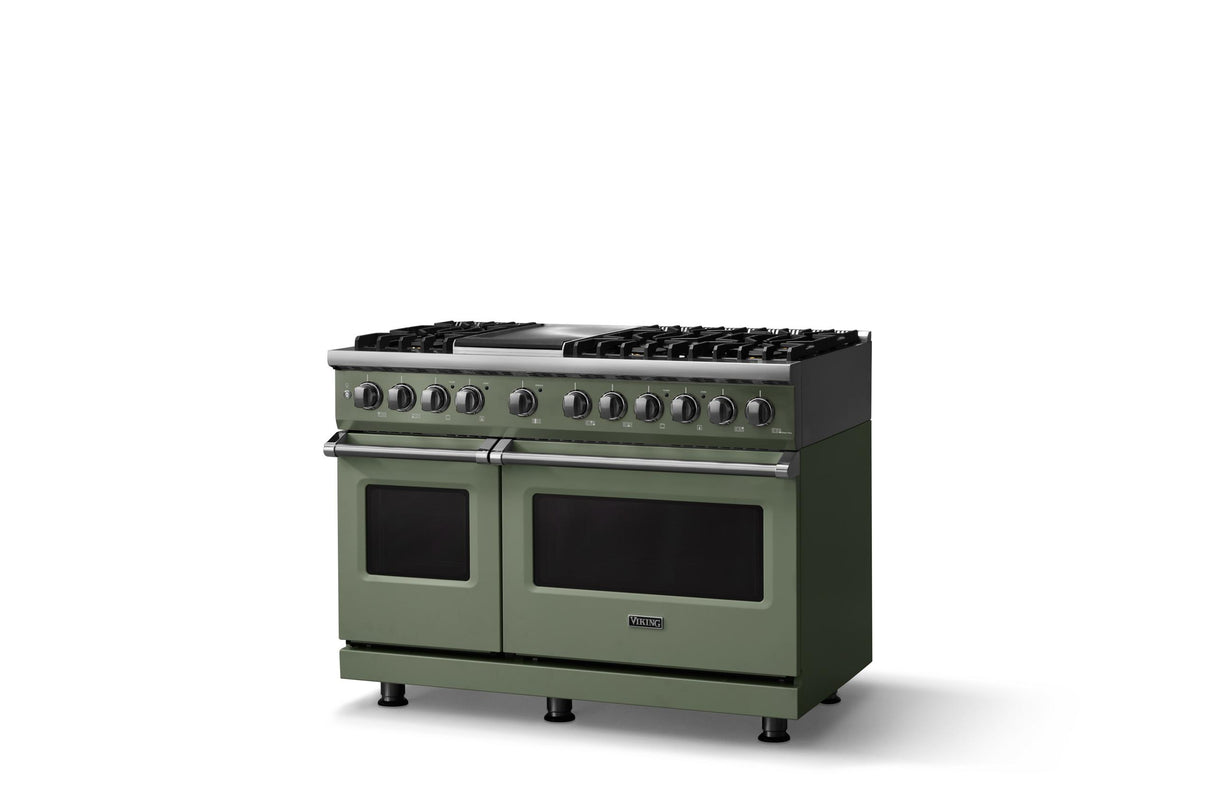 48"W. Dual Fuel Range (Burner: 6g, Finish: Eucalyptus, Trim: Polished Chrome, Fuel: Natural Gas)