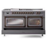 ILVE UN60FSNMPMGB Nostalgie II Noblesse 60 inch Dual Fuel Range (7 Sealed Burners + Griddle + French Top, Natural Gas, Triple Glass Door, Graphite Matte, Burnished)