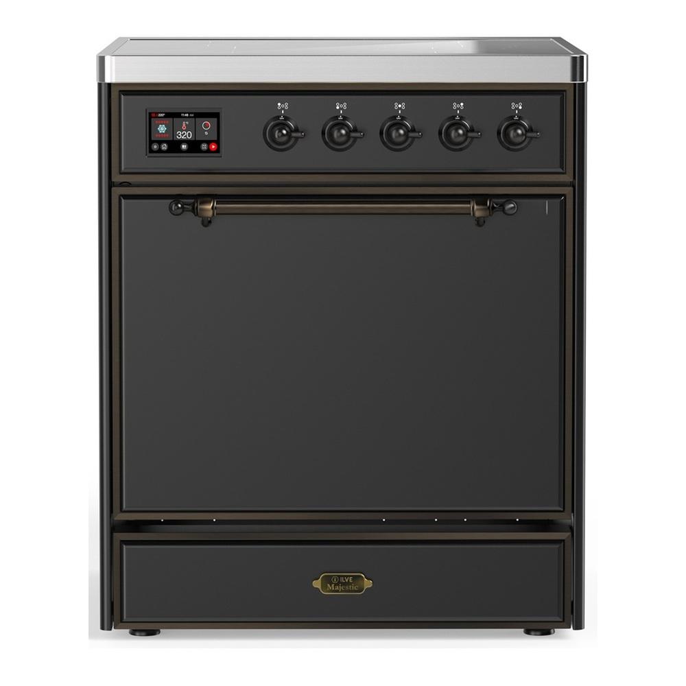 ILVE UMIB30QNR3MGB Majestic III 30 inch Induction Range with 4 Elements, 4 cu. ft. Oven Capacity (Solid Door, Graphite Matte, Burnished)