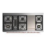 ILVE UM60FNR3MBPLP Majestic III 60 inch Dual Fuel Range with 9 Burners and Griddle, Dual Function Burner up to 25,000 BTU (Liquid Propane, Triple Glass Door, Midnight Blue, Copper)