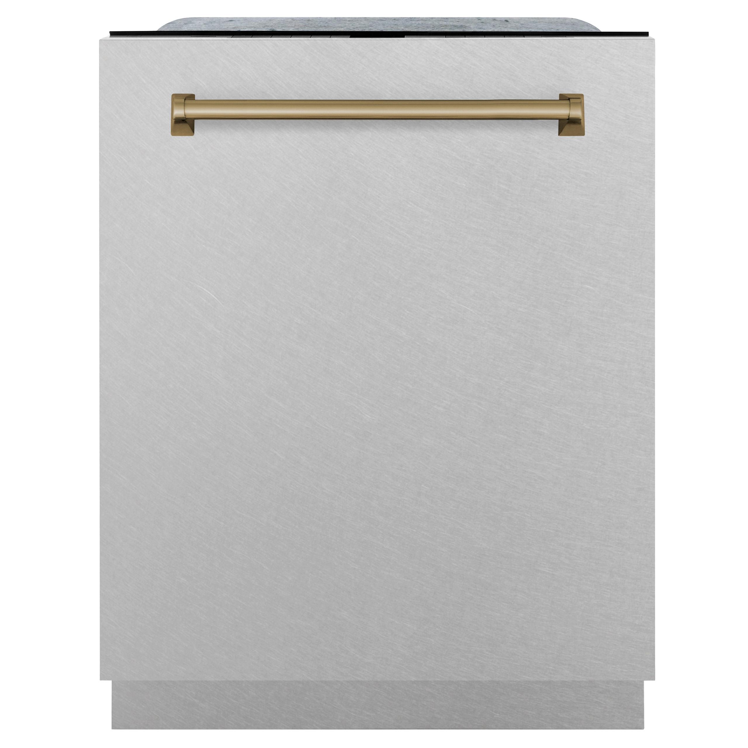 ZLINE Autograph Edition 24" 3rd Rack Top Touch Control Tall Tub Dishwasher in DuraSnow Stainless Steel with Accent Handle, 45dBa (DWMTZ-SN-24) [Color: Champagne Bronze]