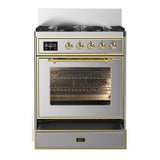 ILVE UM30NR3SSG Majestic III 30 inch Dual Fuel Range with 5 Black Brass Burners, Dual Function Burner up to 25,000 BTU (Natural Gas, Triple Glass Door, Stainless Steel, Brass)
