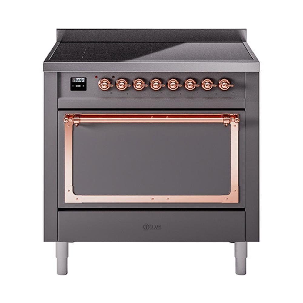 ILVE UNI366QNMPMGP Nostalgie II Noblesse 36 inch Induction Range (Solid Door, Graphite Matte, Copper)