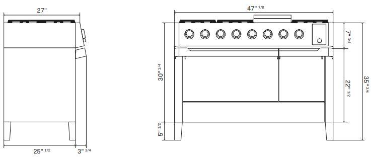 Panoramagic 48 Inch Dual Fuel Natural Gas Freestanding Range in Stainless Steel with Trim