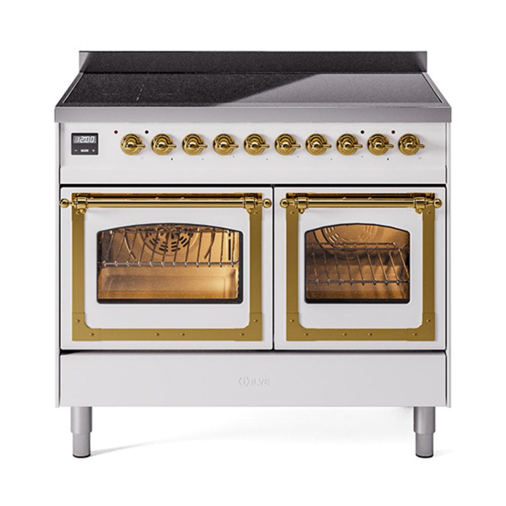 ILVE UNDI406NMPWHG Nostalgie II Noblesse 40 inch Induction Range (Triple Glass Door, White, Brass)