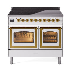 ILVE UNDI406NMPWHG Nostalgie II Noblesse 40 inch Induction Range (Triple Glass Door, White, Brass)