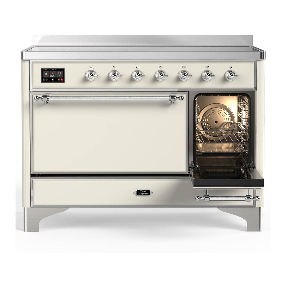 ILVE UMIB48QNR3AWC Majestic III 48 inch Induction Range with 6 Elements, 5.02 cu. ft. Total Oven Capacity (Solid Door, Antique White, Chrome)