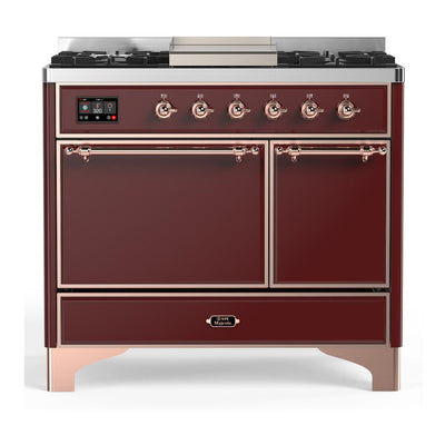 ILVE UMD40FQNR3BUP Majestic III 40 inch Dual Fuel Range with 6 Burners and Griddle, Dual Function Burner up to 25,000 BTU (Natural Gas, Solid Door, Burgundy, Copper)