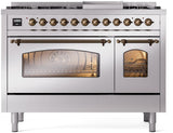 Nostalgie II 48 Inch Dual Fuel Liquid Propane Freestanding Range in Stainless Steel with Bronze Trim