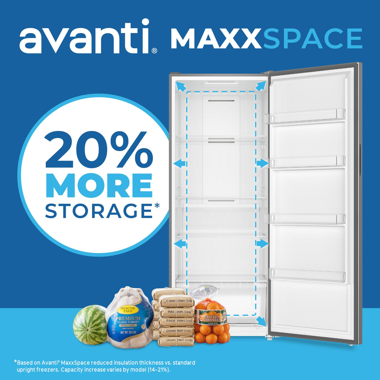 Avanti MaxxSpace Insulation™ Technology Garage-Ready Frost-Free Convertible Upright Freezer, 23 cu. ft., ENERGY STAR, Stainless Steel Look (AV230VFLJM0SS)