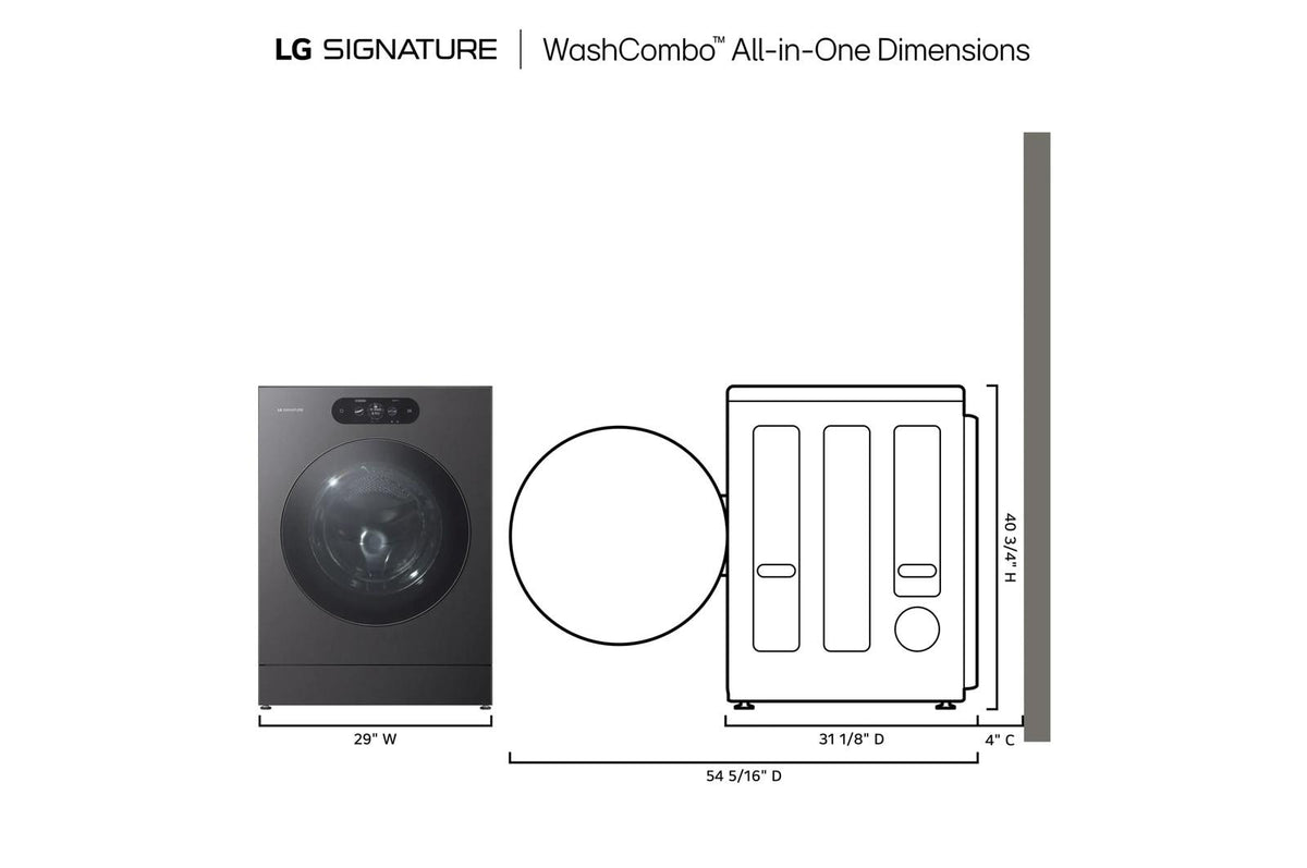 Ventless Washer/Dryer Combo LG SIGNATURE WashCombo™ All-in-One 5.8 cu. ft. Mega Capacity with Dual Inverter Heat Pump Technology, Built-In Intelligence, ezDispense® and Touch LCD Control