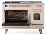 Nostalgie II 48 Inch Dual Fuel Natural Gas Freestanding Range in Antique White with Copper Trim