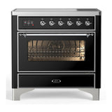 ILVE UMIB36NR3BKC Majestic III 36 inch Induction Range with 6 Elements, 3.5 cu. ft. Total Oven Capacity (Triple Glass Door, Glossy Black, Chrome)