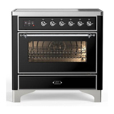 ILVE UMIB36NR3BKC Majestic III 36 inch Induction Range with 6 Elements, 3.5 cu. ft. Total Oven Capacity (Triple Glass Door, Glossy Black, Chrome)