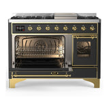 ILVE UM48FNR3MGG Majestic III 48 inch Dual Fuel Range with 8 Burners and Griddle, Dual Function Burner up to 25,000 BTU (Natural Gas, Triple Glass Door, Graphite Matte, Brass)