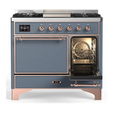 ILVE UMD40FQNR3BGP Majestic III 40 inch Dual Fuel Range with 6 Burners and Griddle, Dual Function Burner up to 25,000 BTU (Natural Gas, Solid Door, Blue Grey, Copper)