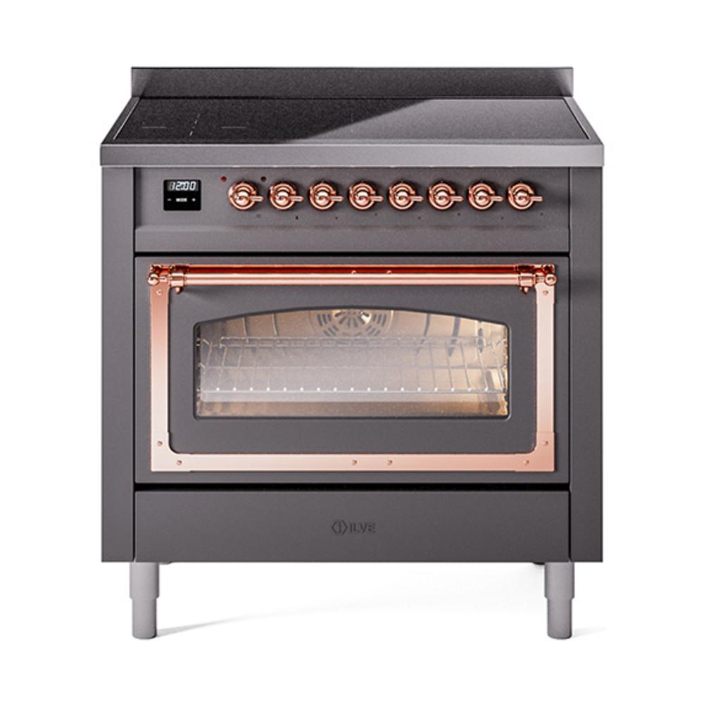ILVE UNI366NMPMGP Nostalgie II Noblesse 36 inch Induction Range (Triple Glass Door, Graphite Matte, Copper)