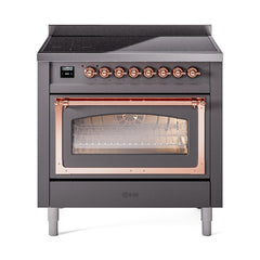 ILVE UNI366NMPMGP Nostalgie II Noblesse 36 inch Induction Range (Triple Glass Door, Graphite Matte, Copper)