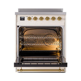 ILVE UNI304QNMPAWG Nostalgie II Noblesse 30 inch Induction Range (Solid Door, Antique White, Brass)