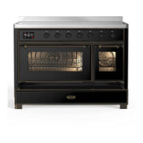 ILVE UMIB48NR3BKB Majestic III 48 inch Induction Range with 6 Elements, 5.02 cu. ft. Total Oven Capacity (Triple Glass Door, Glossy Black, Burnished)
