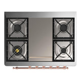 ILVE UM36FNR3MGPLP Majestic III 36 inch Dual Fuel Range with 6 Black Brass Burners and Griddle, Dual Function Burner up to 25,000 BTU (Triple Glass Door, Graphite Matte, Copper, Liquid Propane)