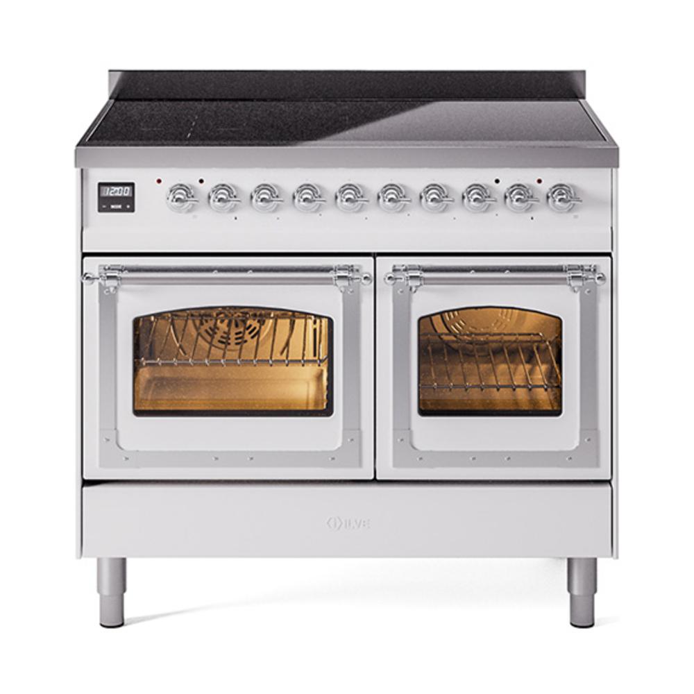 ILVE UNDI406NMPWHC Nostalgie II Noblesse 40 inch Induction Range (Triple Glass Door, White, Chrome)
