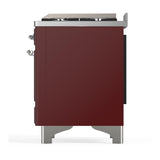 ILVE UM48FQNR3BUCLP Majestic III 48 inch Dual Fuel Range with 8 Burners and Griddle, Dual Function Burner up to 25,000 BTU (Liquid Propane, Solid Door, Burgundy, Chrome)