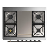 ILVE UM36FQNR3AWBLP Majestic III 36 inch Dual Fuel Range with 6 Black Brass Burners and Griddle, Dual Function Burner up to 25,000 BTU (Solid Door, Antique White, Burnished, Liquid Propane)