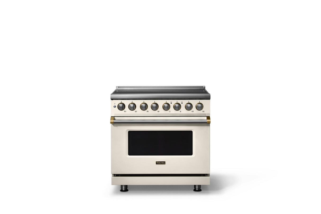 36"W. Induction Range (Finish: Pure White, Trim: Brushed Brass)