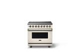 36"W. Induction Range (Finish: Pure White, Trim: Brushed Brass)