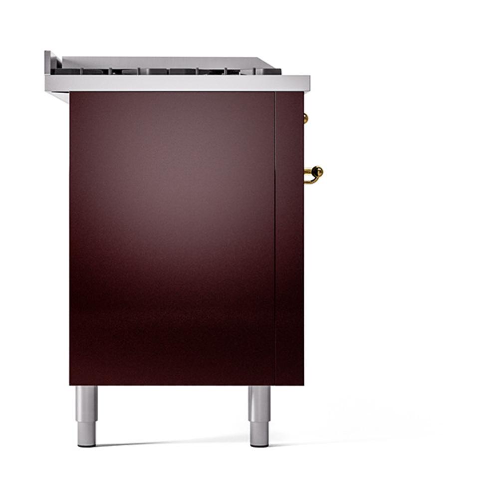 ILVE UN60FSQNMPBUGLP Nostalgie II Noblesse 60 inch Dual Fuel Range (7 Sealed Burners + Griddle + French Top, Liquid Propane, Solid Door, Burgundy, Brass)