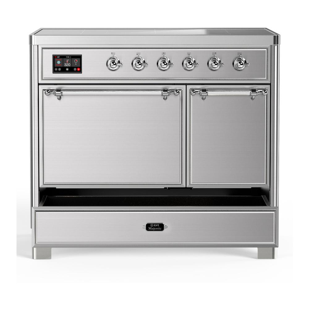 ILVE UMDIB40QNR3SSC Majestic III 40 inch Induction Range with 6 Elements, 3.82 cu. ft. Total Oven Capacity (Solid Door, Stainless Steel, Chrome)