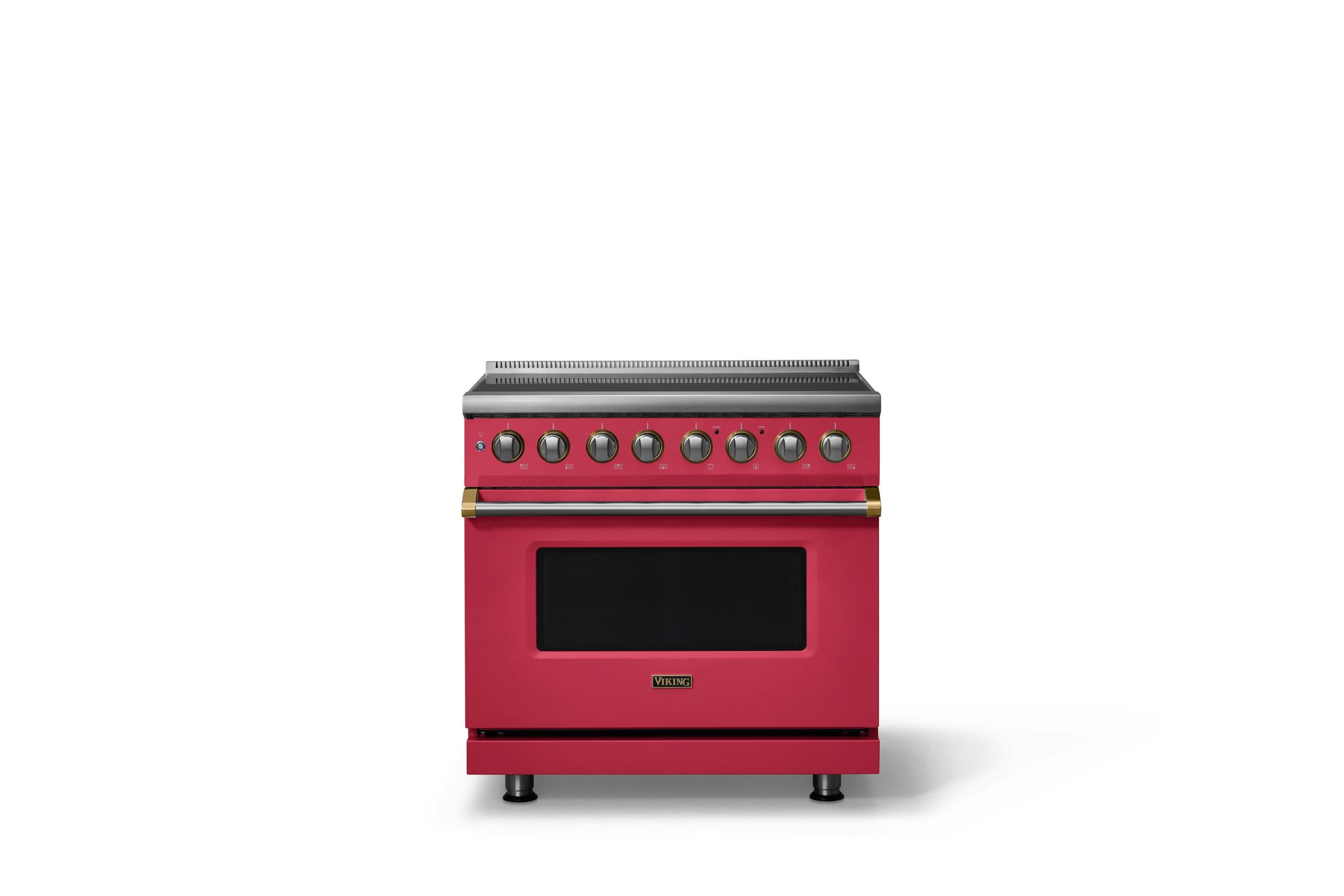 36"W. Induction Range (Finish: Valentine, Trim: Brushed Brass)