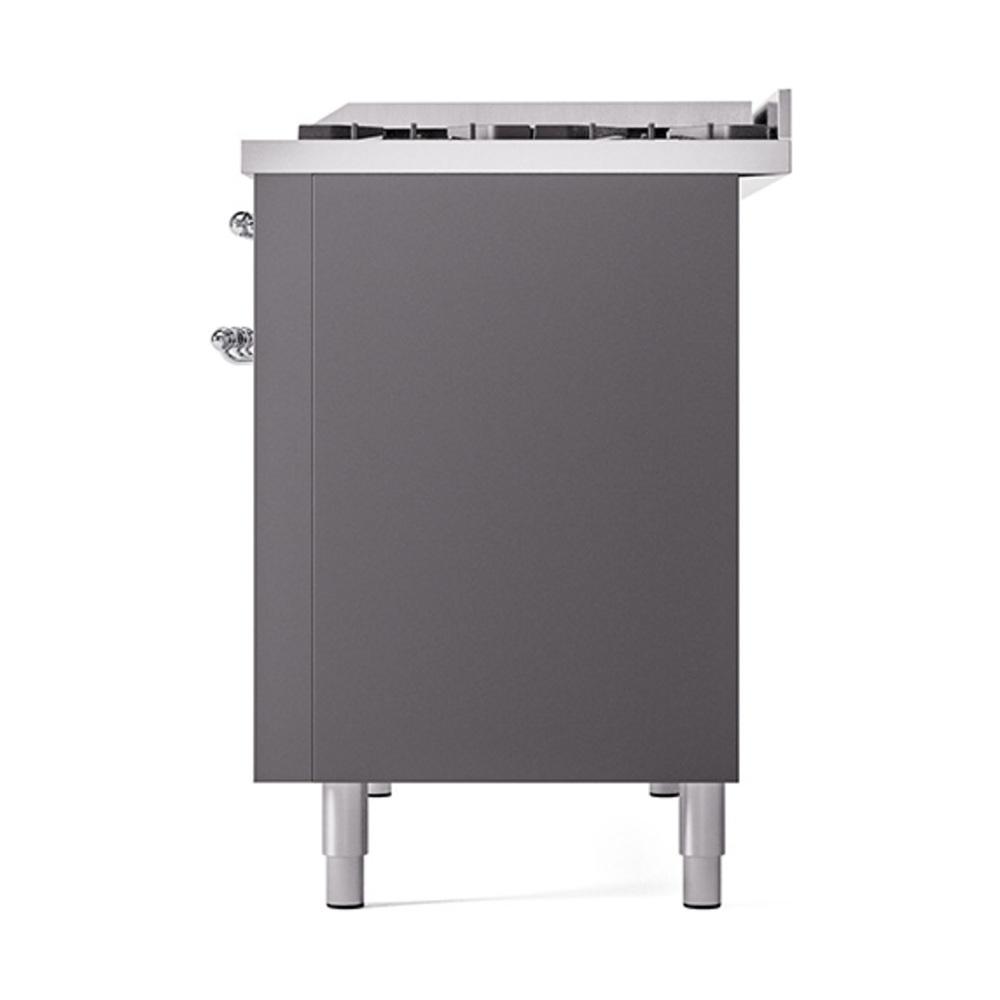 ILVE UN48FQNMPMGCLP Nostalgie II Noblesse 48 inch Dual Fuel Range (8 Sealed Burners + Griddle, Liquid Propane, Solid Door, Graphite Matte, Chrome)