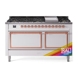 ILVE UN60FQNMPRAP Nostalgie II Noblesse 60 inch Dual Fuel Range (9 Sealed Burners + Griddle, Natural Gas, Solid Door, RAL, Copper)