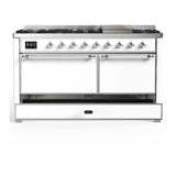 ILVE UM60FQNR3WHCLP Majestic III 60 inch Dual Fuel Range with 9 Burners and Griddle, Dual Function Burner up to 25,000 BTU (Liquid Propane, Solid Door, White, Chrome)