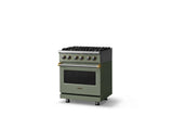 30"W. Dual Fuel Range (Finish: Eucalyptus, Trim: Brushed Brass, Fuel: Propane)