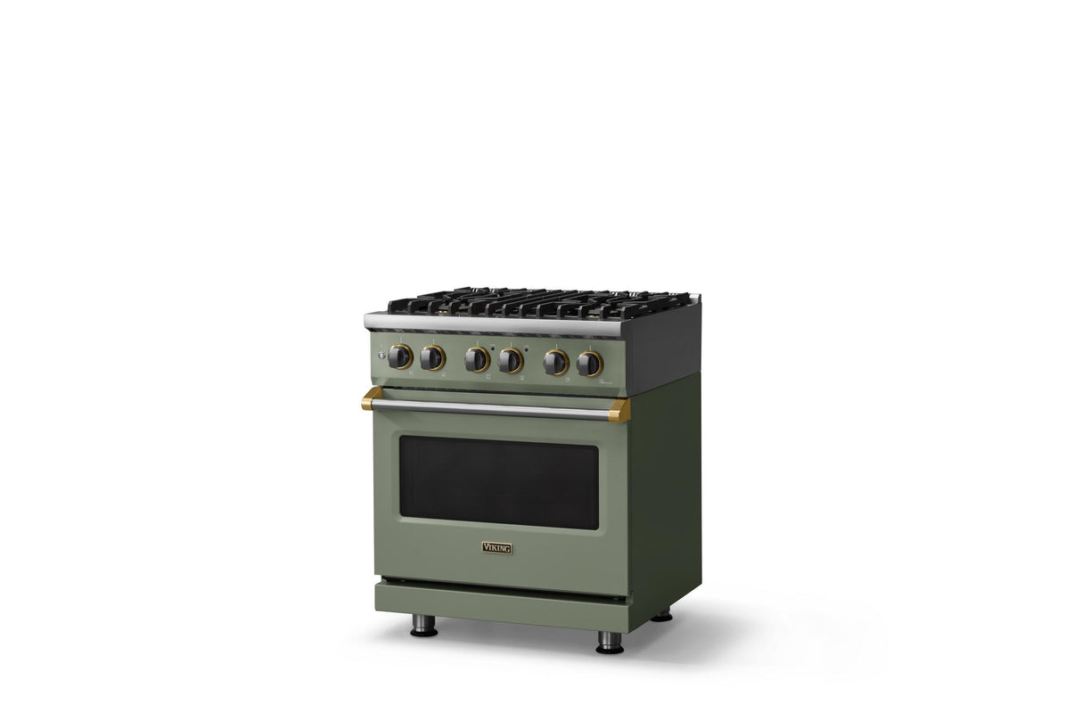30"W. Dual Fuel Range (Finish: Eucalyptus, Trim: Polished Chrome, Fuel: Propane)