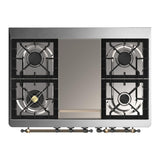 ILVE UMD40FQNR3BKB Majestic III 40 inch Dual Fuel Range with 6 Burners and Griddle, Dual Function Burner up to 25,000 BTU (Natural Gas, Solid Door, Glossy Black, Burnished)