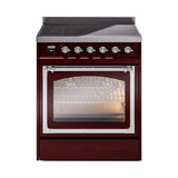 ILVE UNI304NMPBUC Nostalgie II Noblesse 30 inch Induction Range (Triple Glass Door, Burgundy, Chrome)