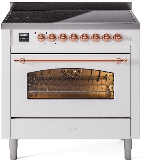 Nostalgie II 36 Inch Electric Freestanding Range in White with Copper Trim